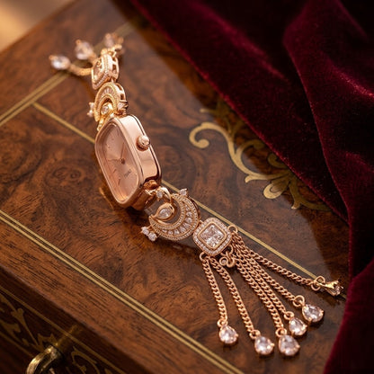 Aura Rose Gold Oval Polki Diamond Bracelet Watch – Premium CZ Crystal Hand-Crafted Luxury Watch
