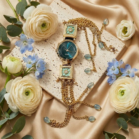Emerald Teal Green Meenakari Jewelry Watch – Luxury Square Enamel Work Traditional Bracelet Watch for Women