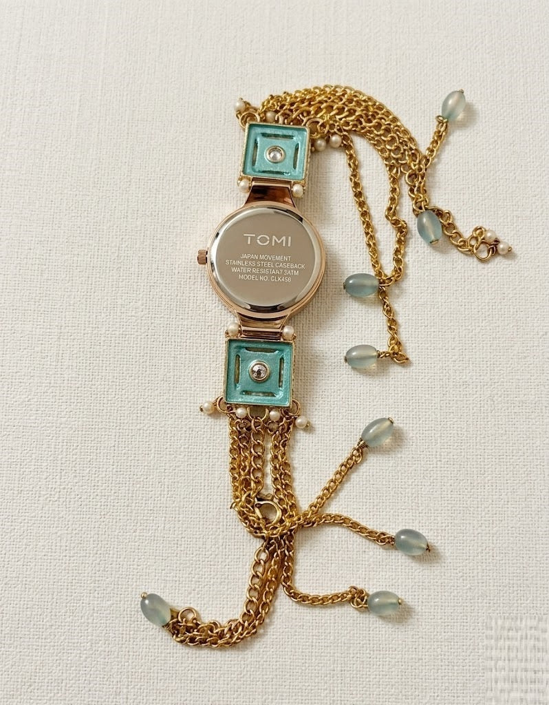 Emerald Teal Green Meenakari Jewelry Watch – Luxury Square Enamel Work Traditional Bracelet Watch for Women