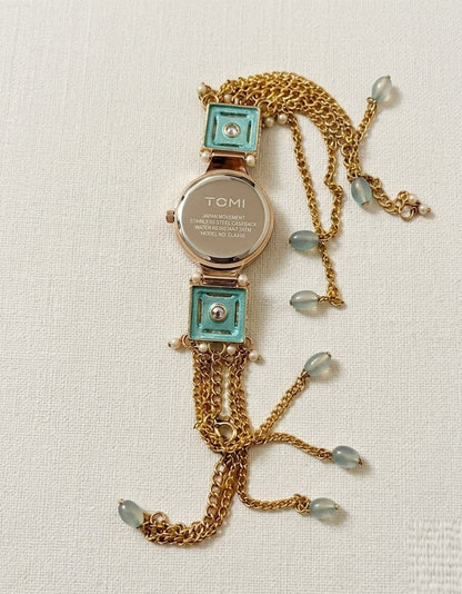 Emerald Teal Green Meenakari Jewelry Watch – Luxury Square Enamel Work Traditional Bracelet Watch for Women